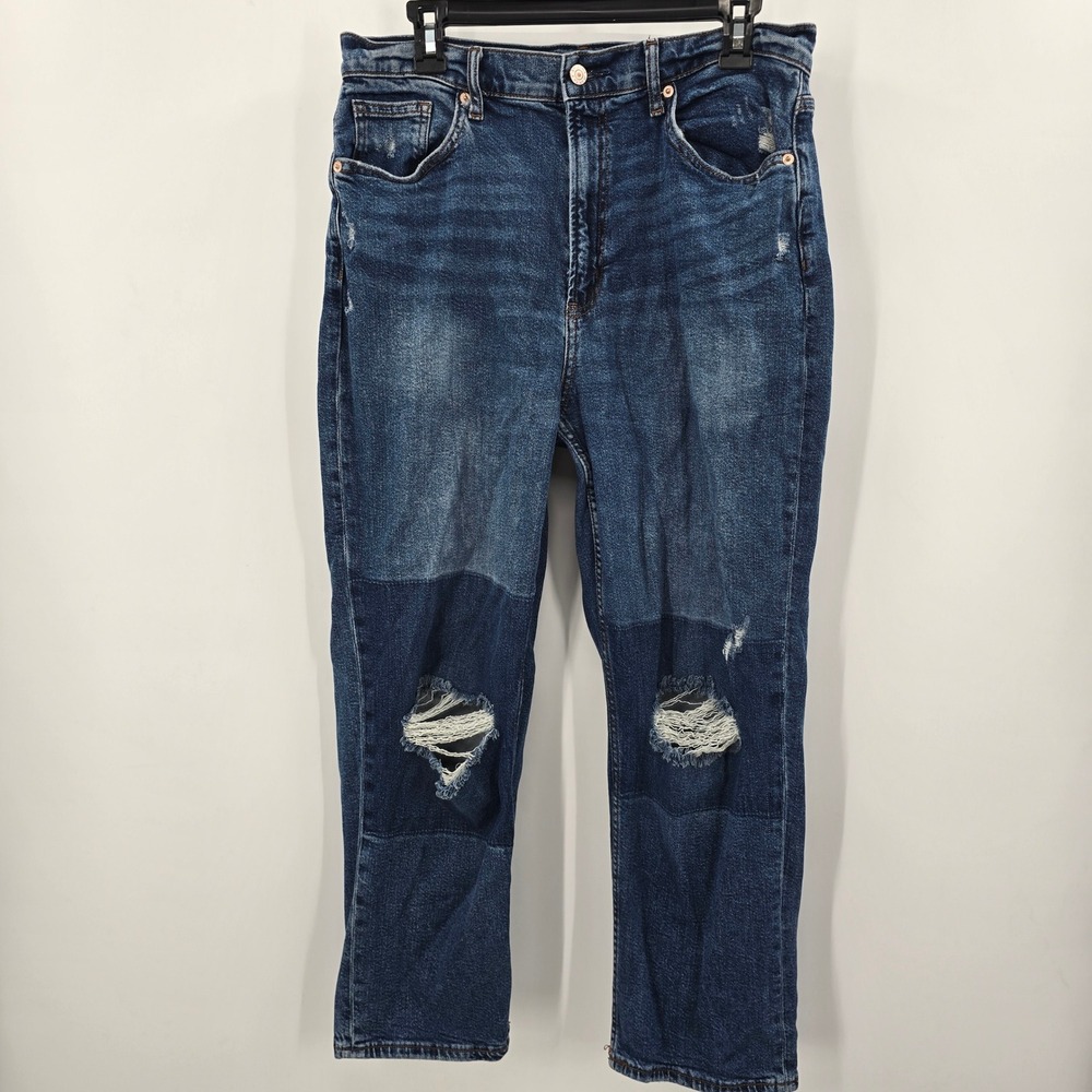 Arizona Jeans Womens 15 Highest Rise Straight Blue Denim Distressed‎ Jeans